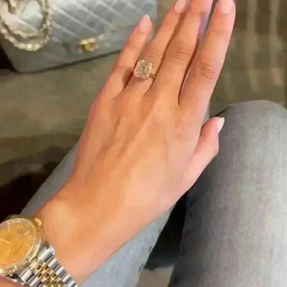 NWT Emerald Cut Simulated Engagement Ring 5.5CT Yellow plating over Silver sz 6 - Picture 10 of 10